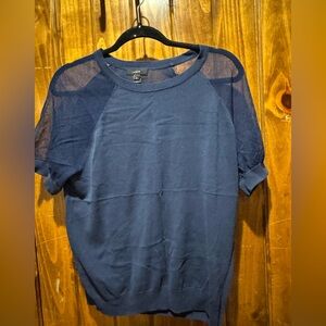 J.Crew Navy Sheer Sleeve Top